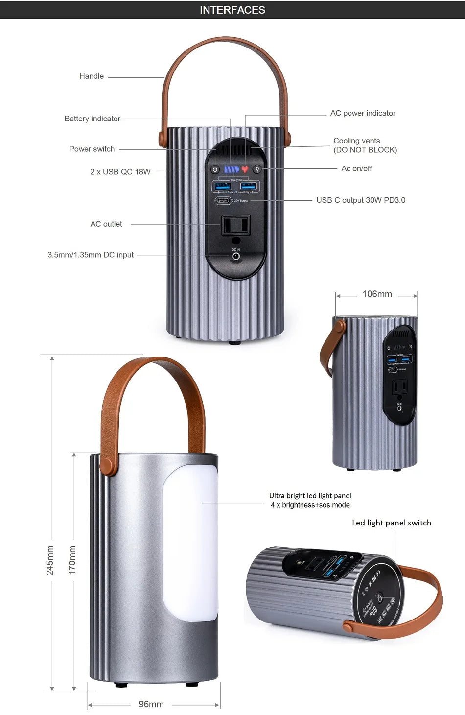 Sistema de energía solar 5 en 1 24000mAh generador portátil de energía 80W, generador solar con AC, DC, USB y PD de 30W para uso exterior.